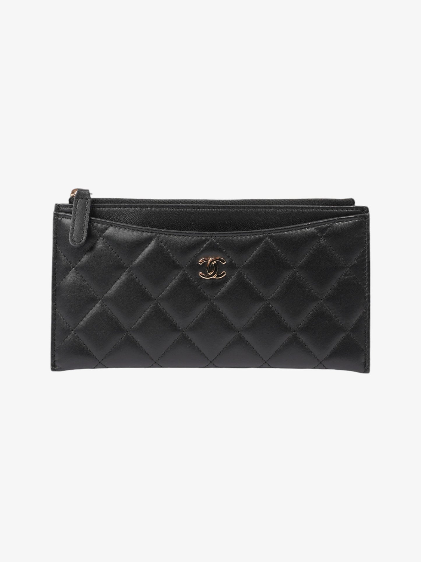 Chanel Zip Wallet Black Lambskin Leather