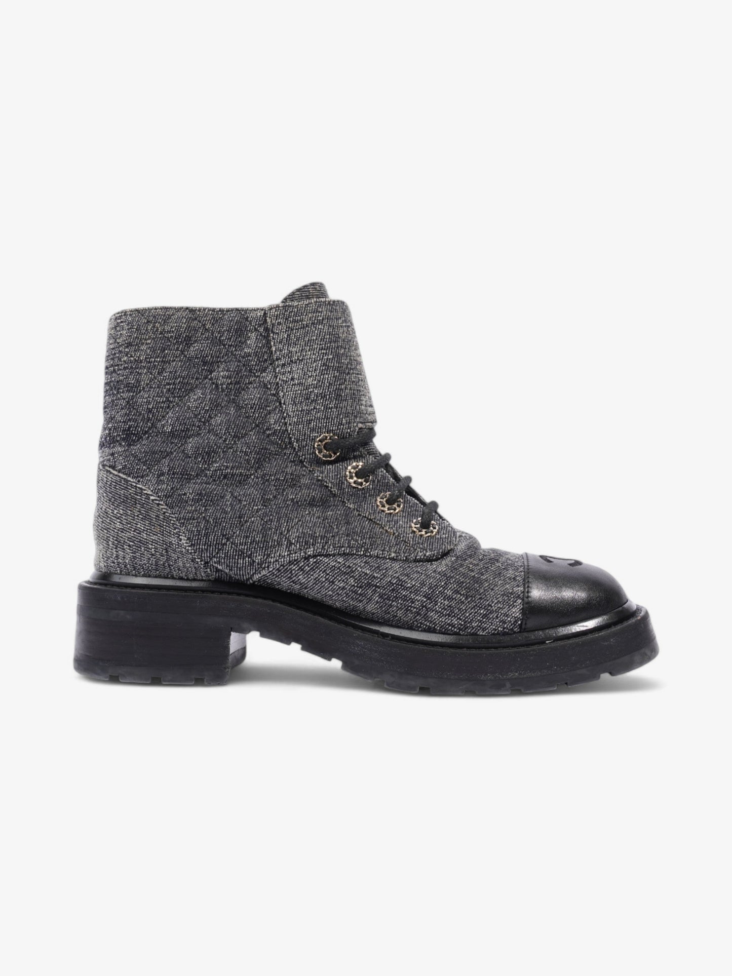 Chanel CC Toe Cap Lace Up Boots Navy / White / Black Cloth EU 39.5 UK 6.5