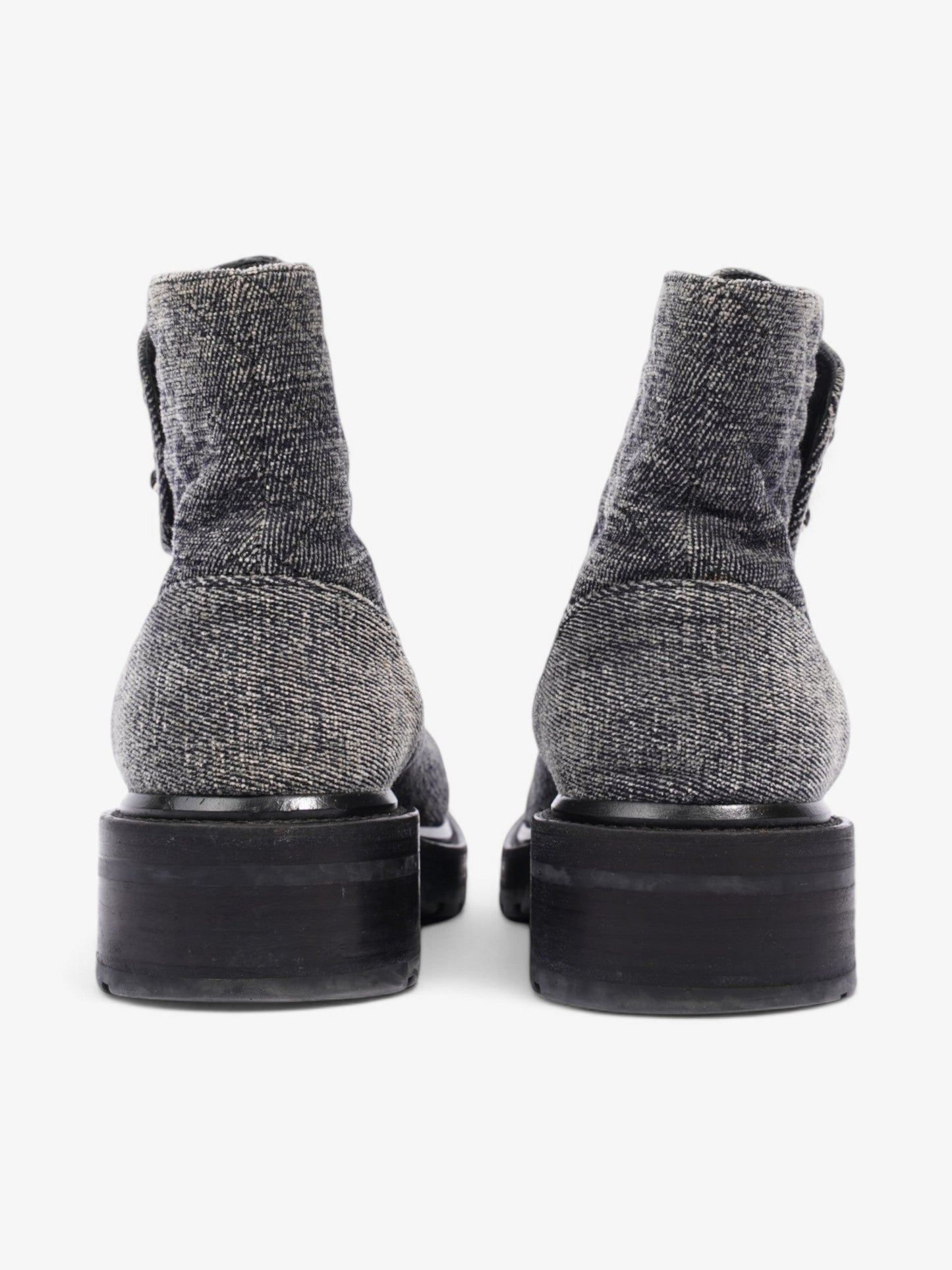 Chanel CC Toe Cap Lace Up Boots Navy / White / Black Cloth EU 39.5 UK 6.5