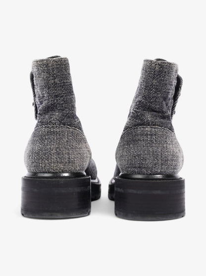 Chanel CC Toe Cap Lace Up Boots Navy / White / Black Cloth EU 39.5 UK 6.5