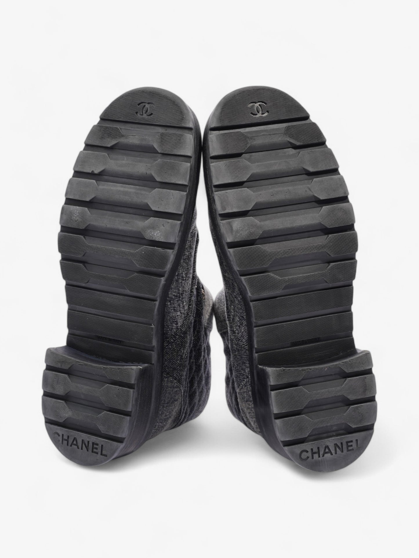 Chanel CC Toe Cap Lace Up Boots Navy / White / Black Cloth EU 39.5 UK 6.5
