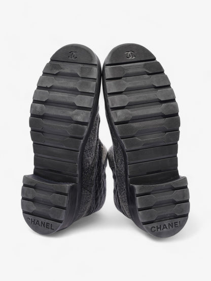 Chanel CC Toe Cap Lace Up Boots Navy / White / Black Cloth EU 39.5 UK 6.5