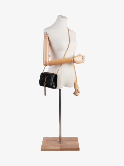 Saint Laurent Kate Tassle Bag Black Embossed Leather Small