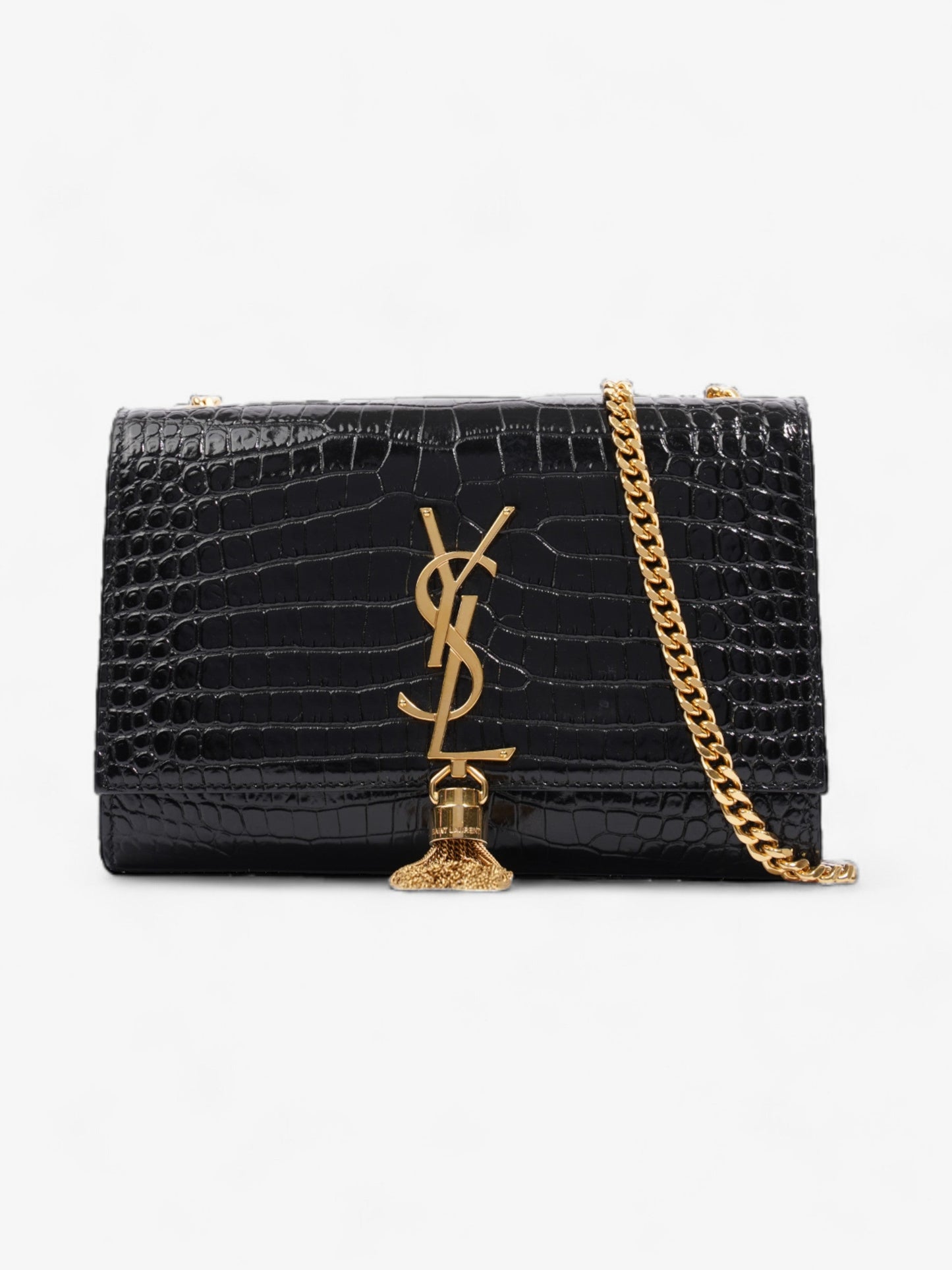 Saint Laurent Kate Tassle Bag Black Embossed Leather Small