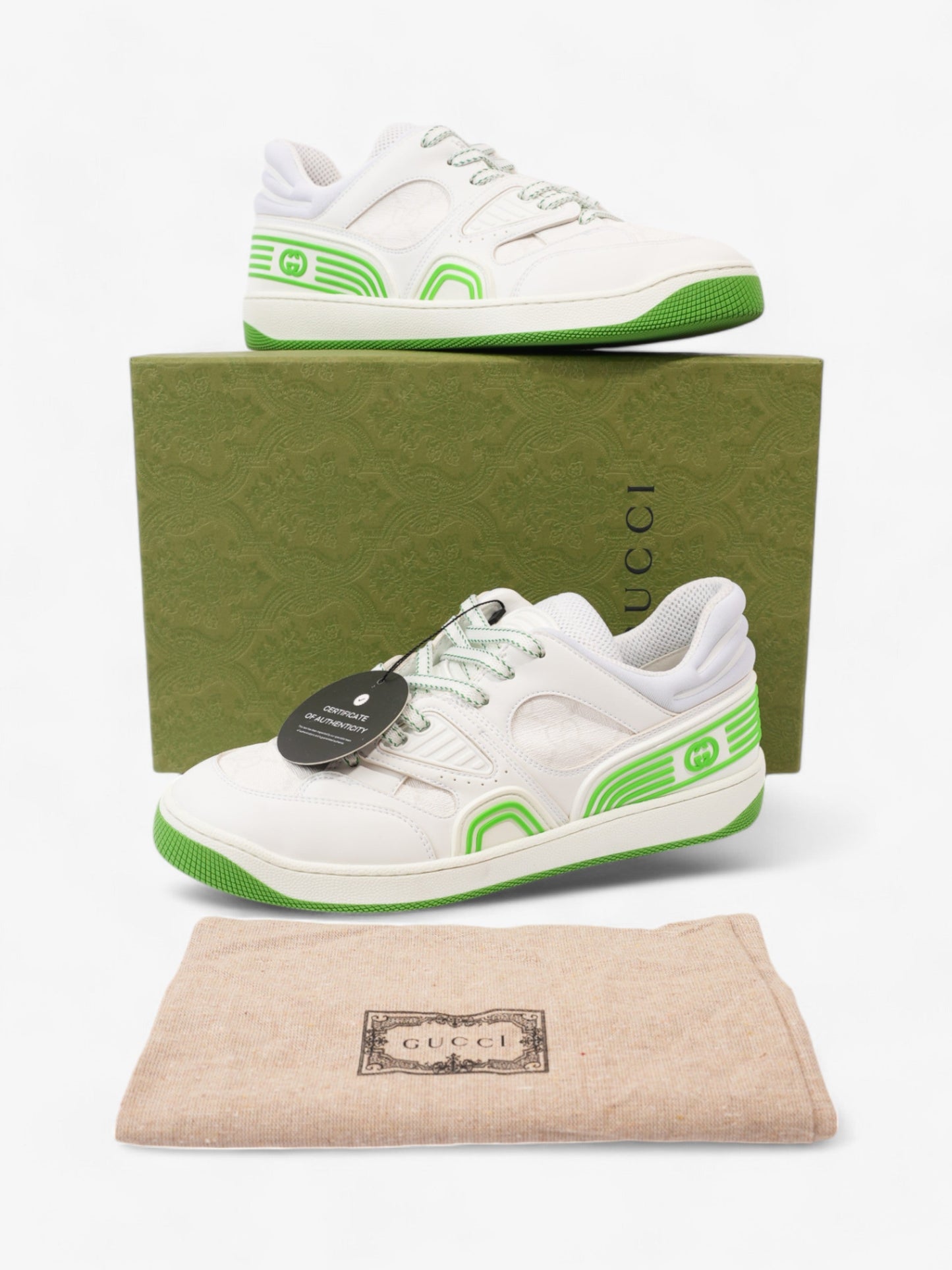 Gucci Basket Sneakers White  / Green Canvas EU 38 UK 5