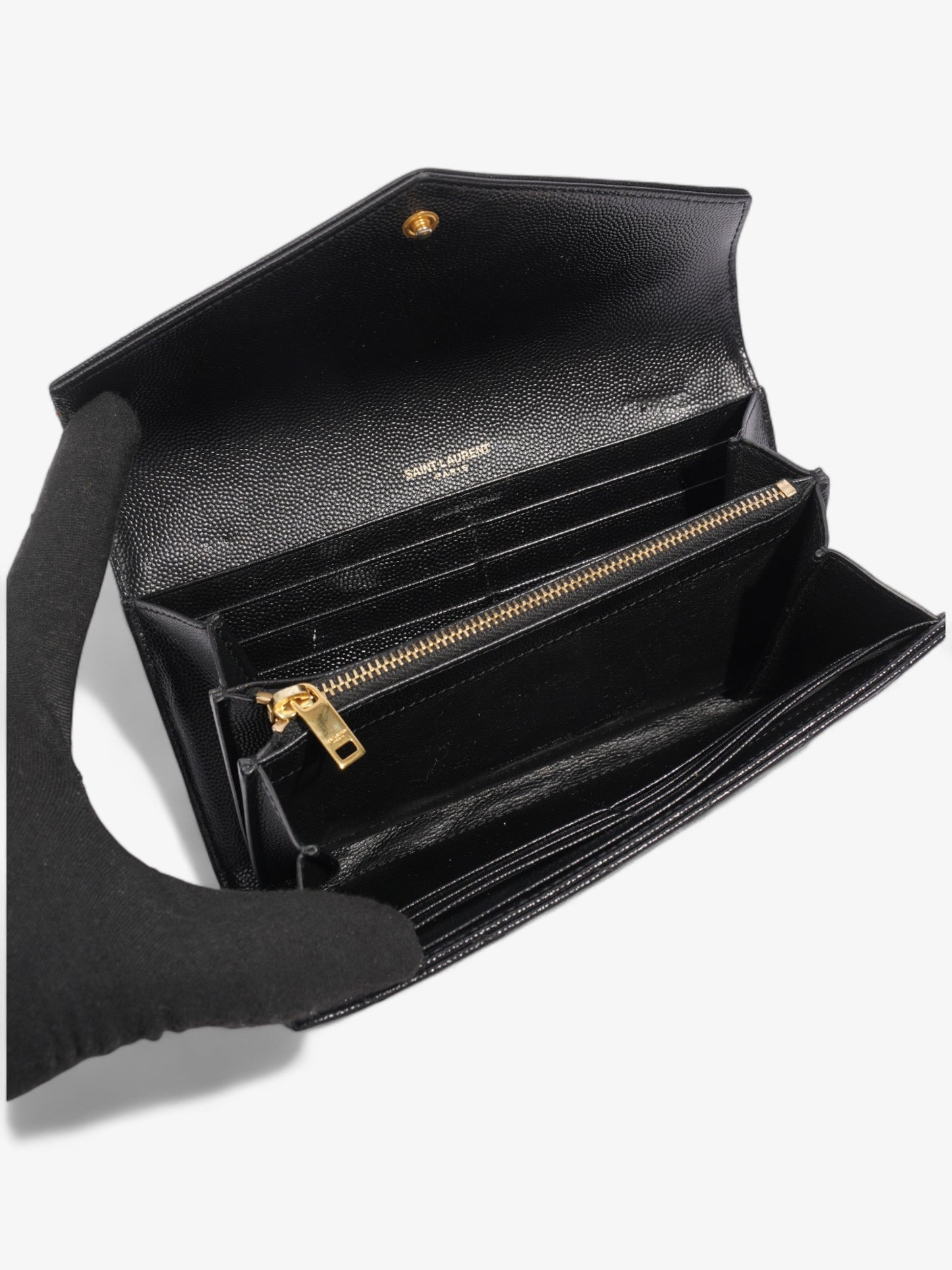 Saint Laurent Envelope Wallet Black Grained Leather
