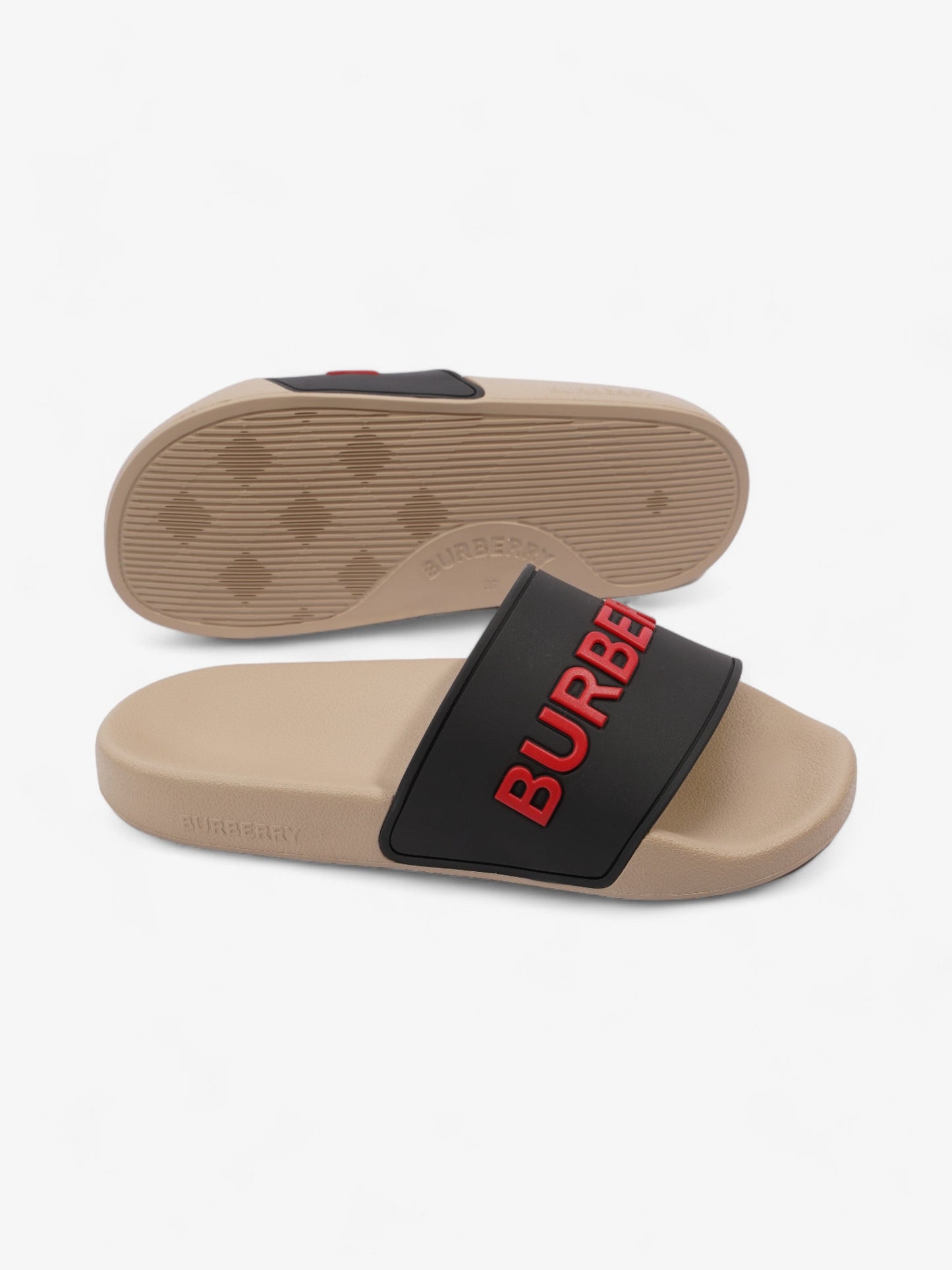 Burberry Logo Slider Black / Red / Beige Rubber EU 37 UK 4