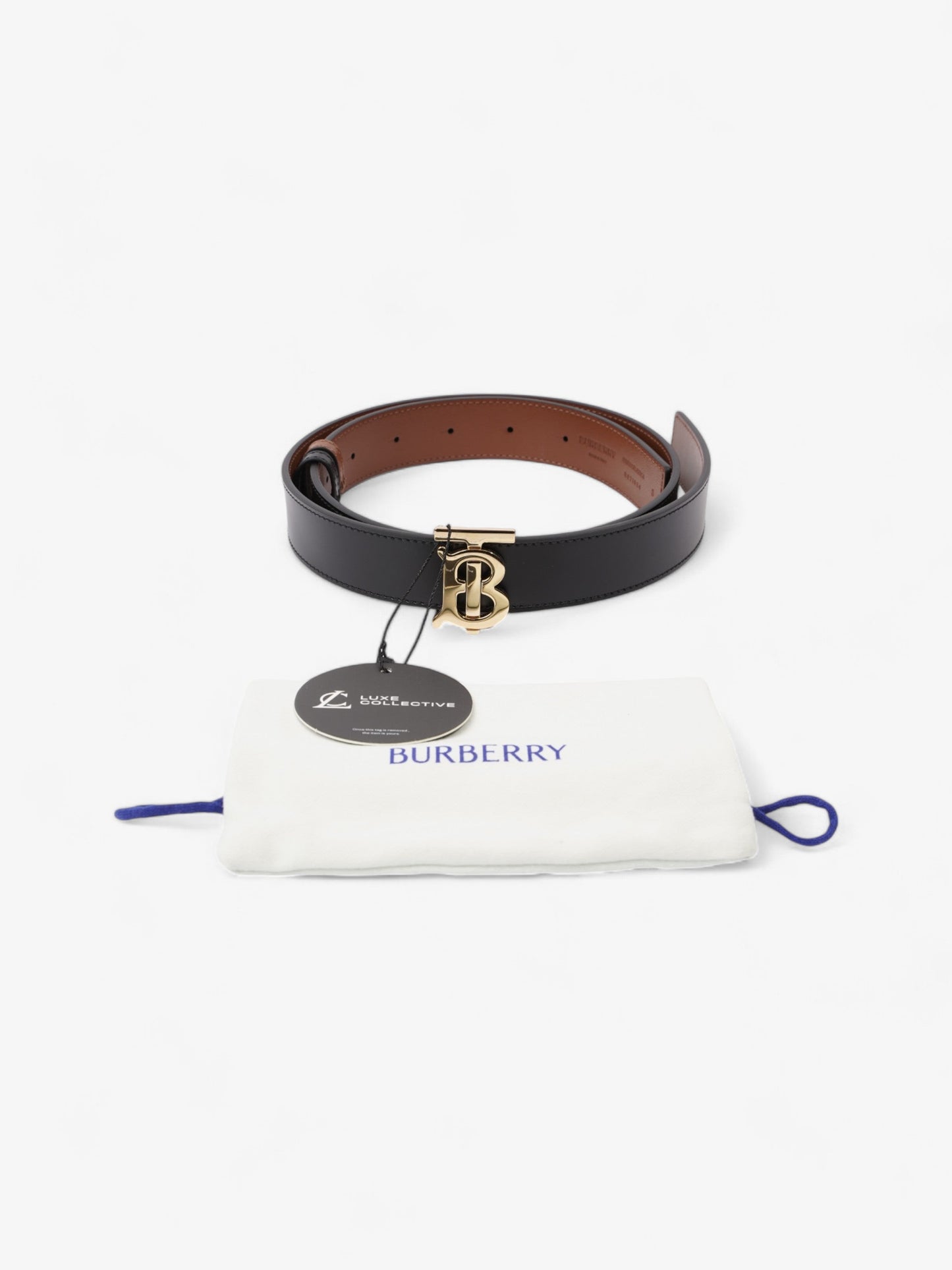 Burberry TB Reversible Belt Black / Tan / Gold Leather Small - 106cm