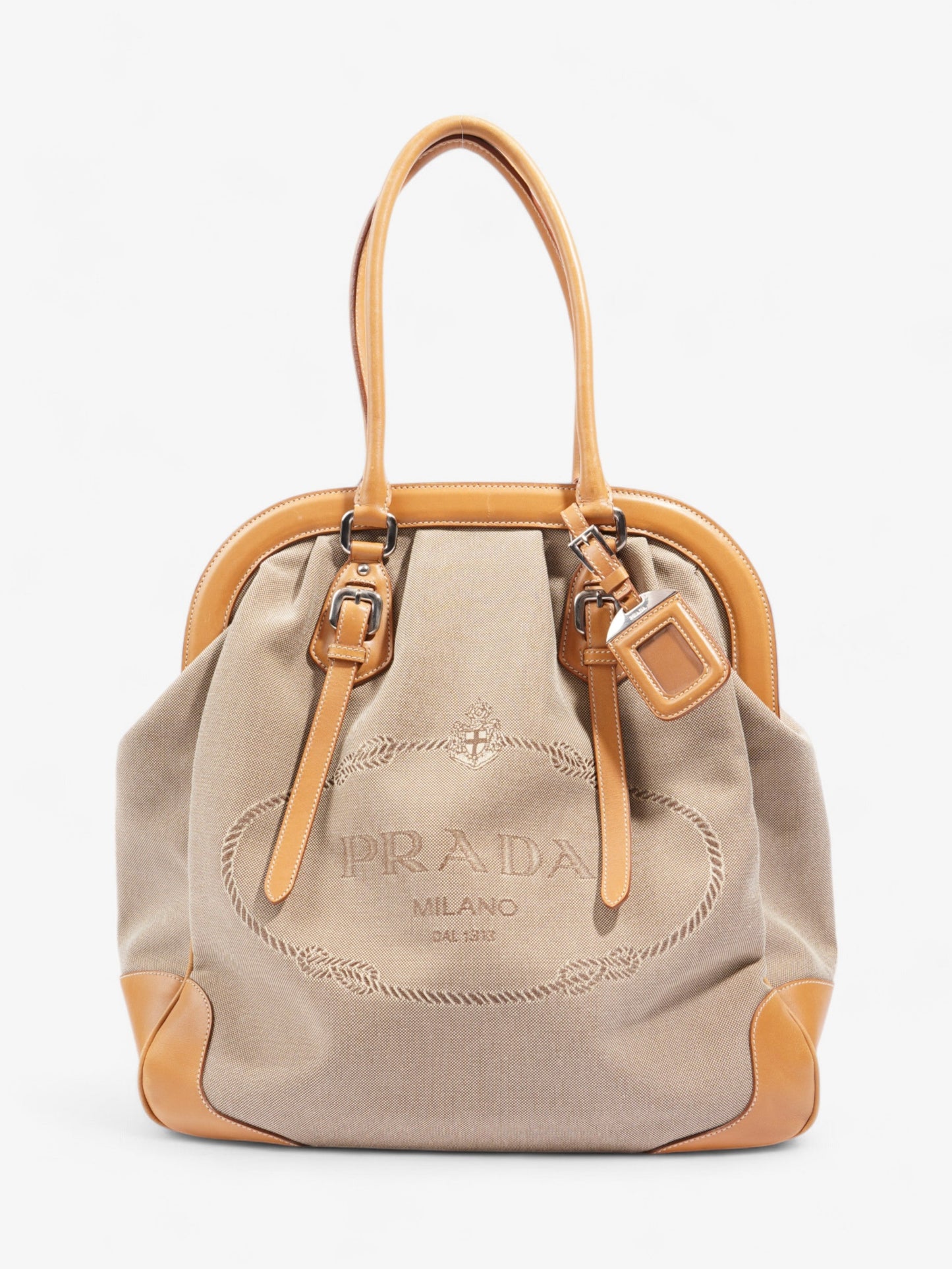 Prada Logo Tote Beige Canvas