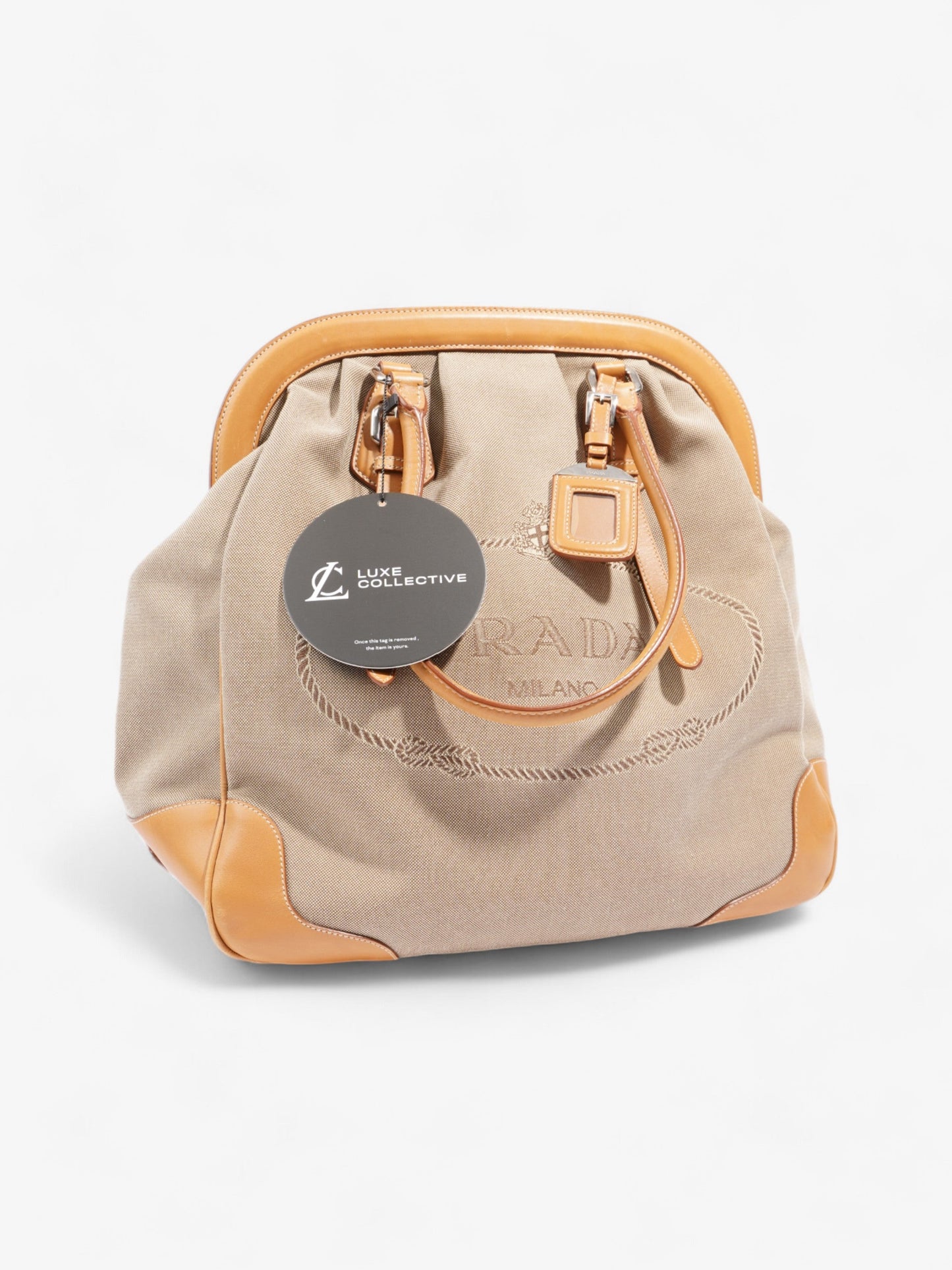 Prada Logo Tote Beige Canvas