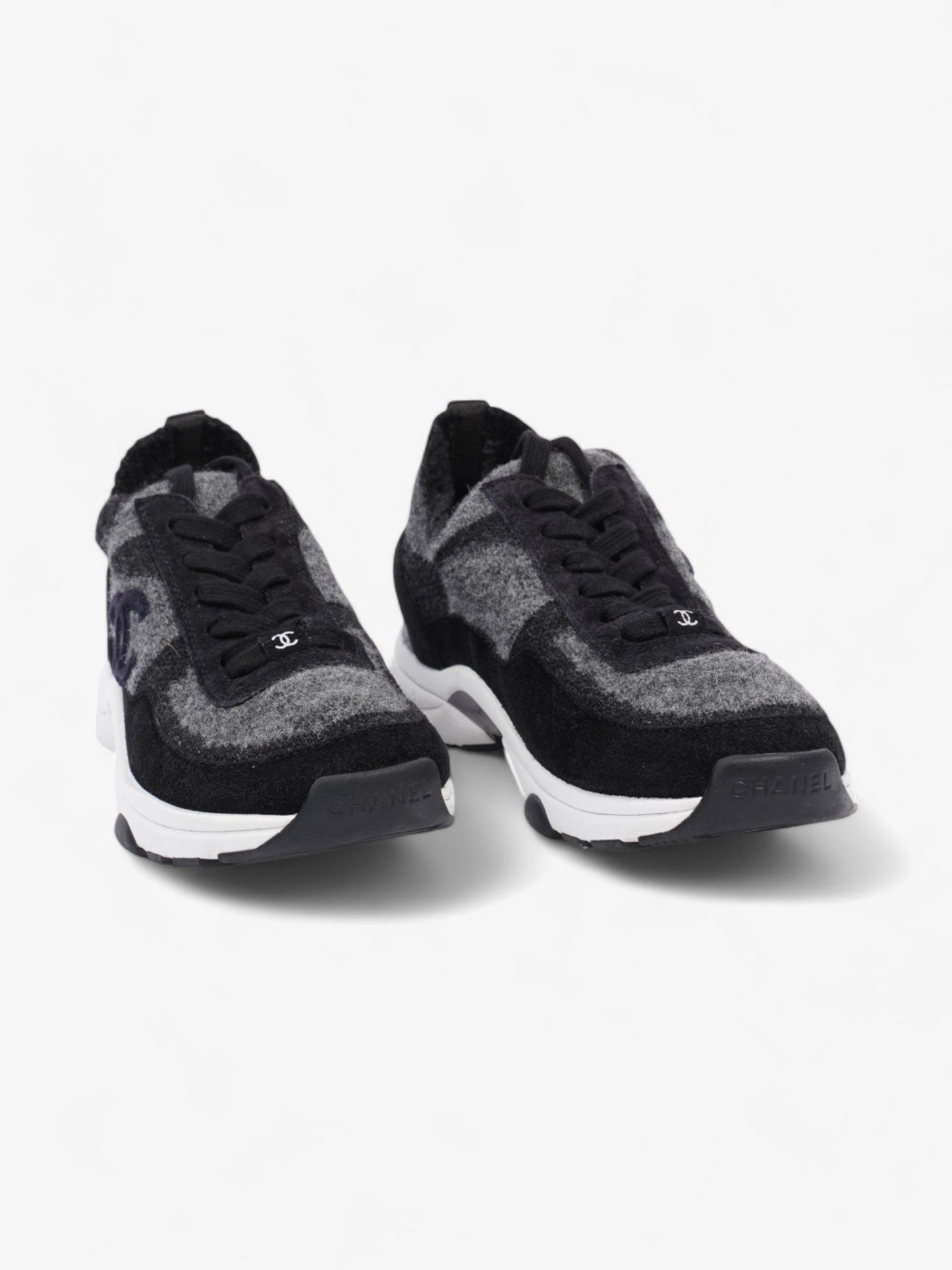 Chanel CC Logo Sneakers Grey / Black Wool EU 37 UK 4