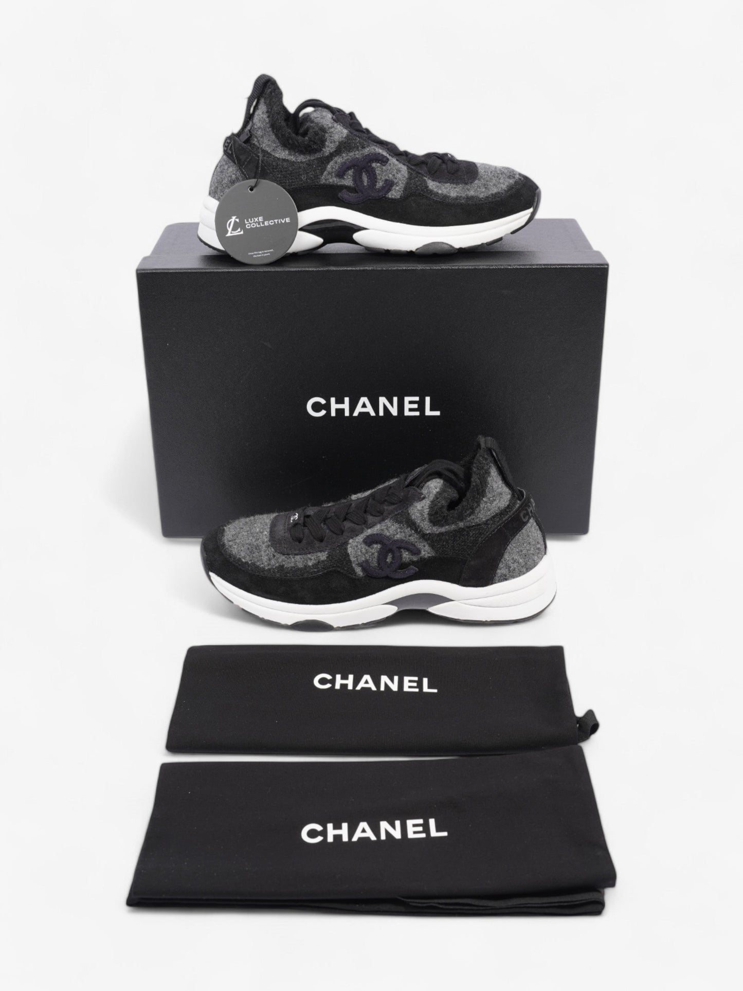 Chanel CC Logo Sneakers Grey / Black Wool EU 37 UK 4