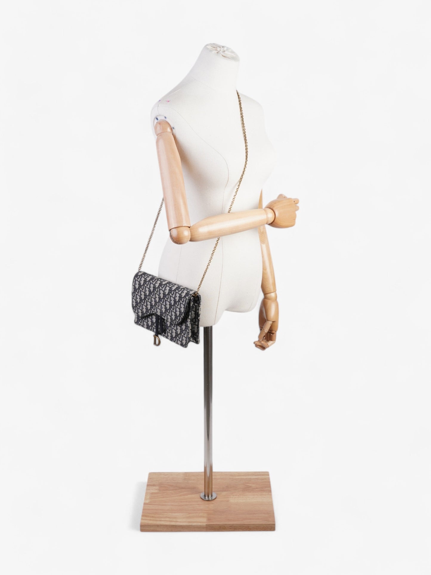 Christian Dior Saddle Pouch with Chain Blue Oblique Cotton Medium