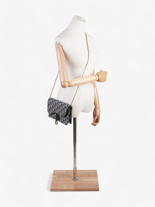 Christian Dior Saddle Pouch with Chain Blue Oblique Cotton Medium