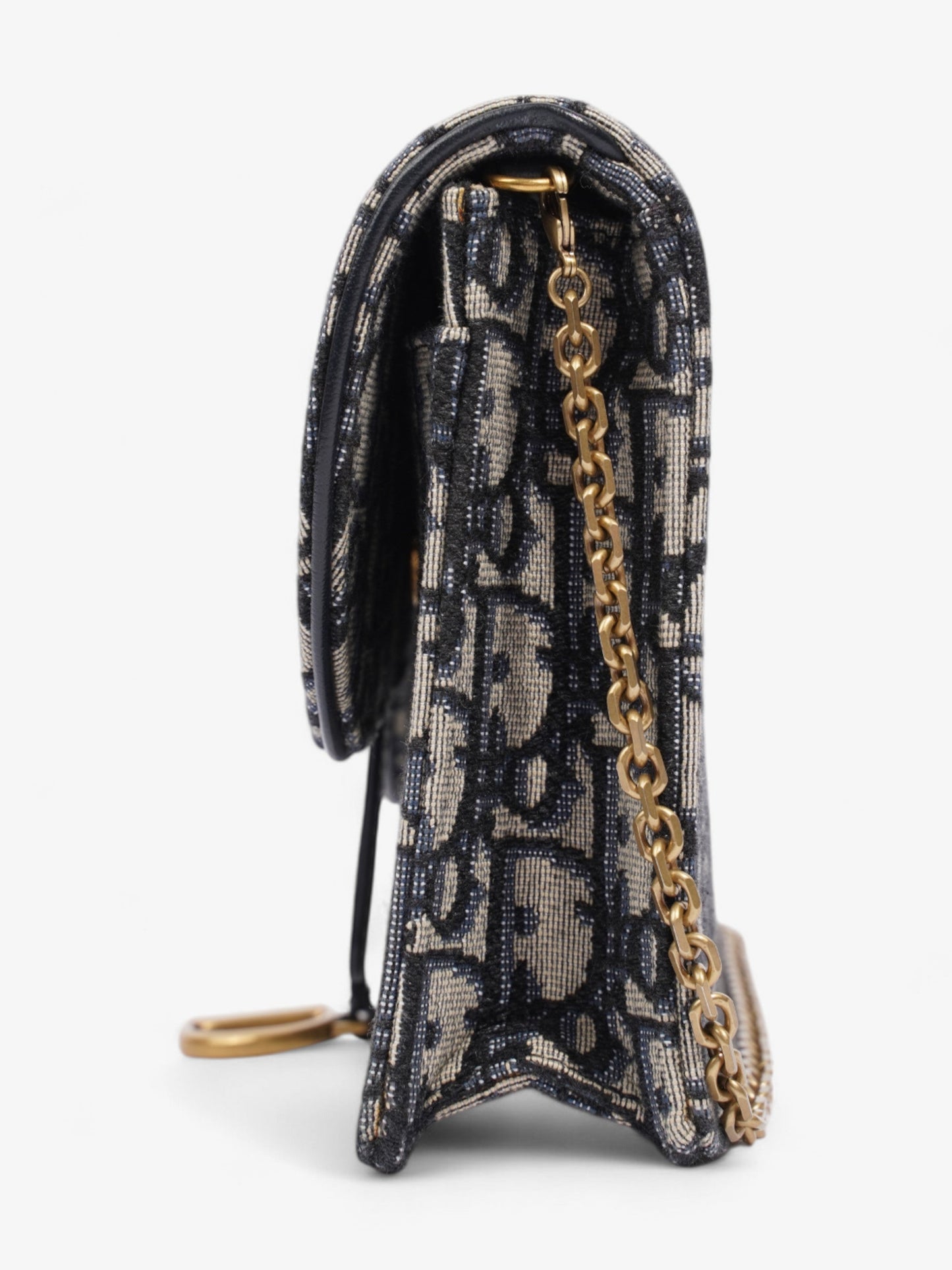 Christian Dior Saddle Pouch with Chain Blue Oblique Cotton Medium