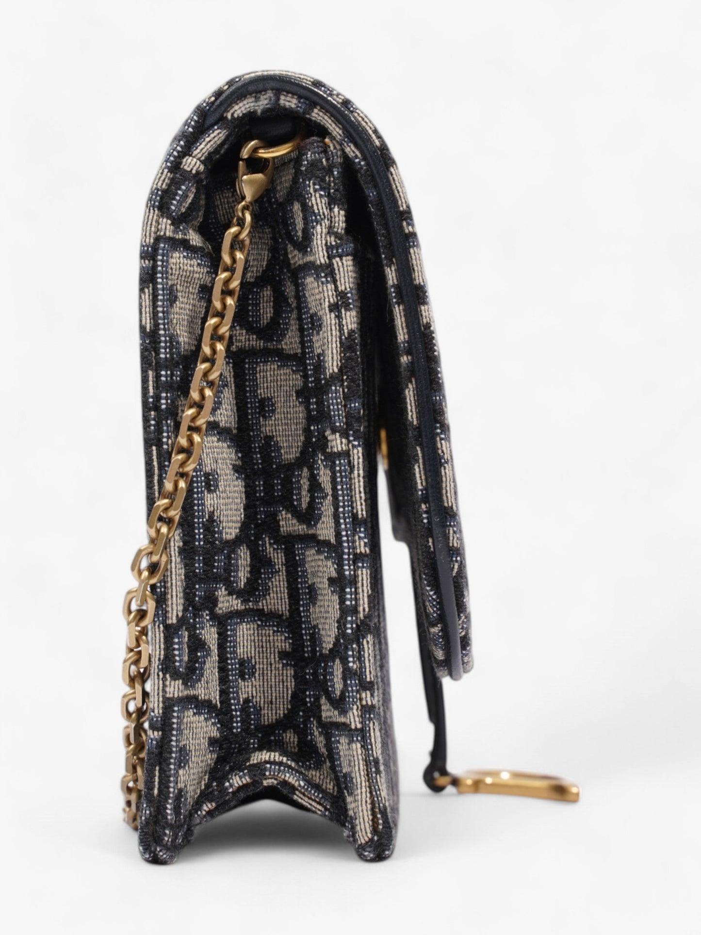 Christian Dior Saddle Pouch with Chain Blue Oblique Cotton Medium