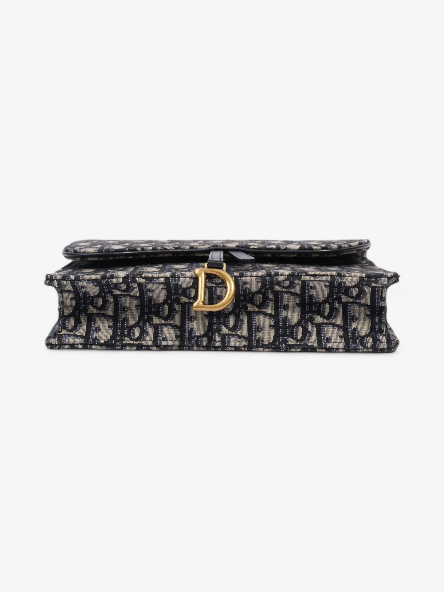 Christian Dior Saddle Pouch with Chain Blue Oblique Cotton Medium