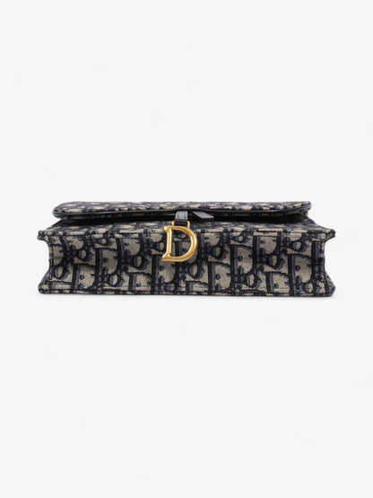 Christian Dior Saddle Pouch with Chain Blue Oblique Cotton Medium
