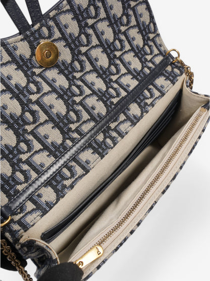 Christian Dior Saddle Pouch with Chain Blue Oblique Cotton Medium