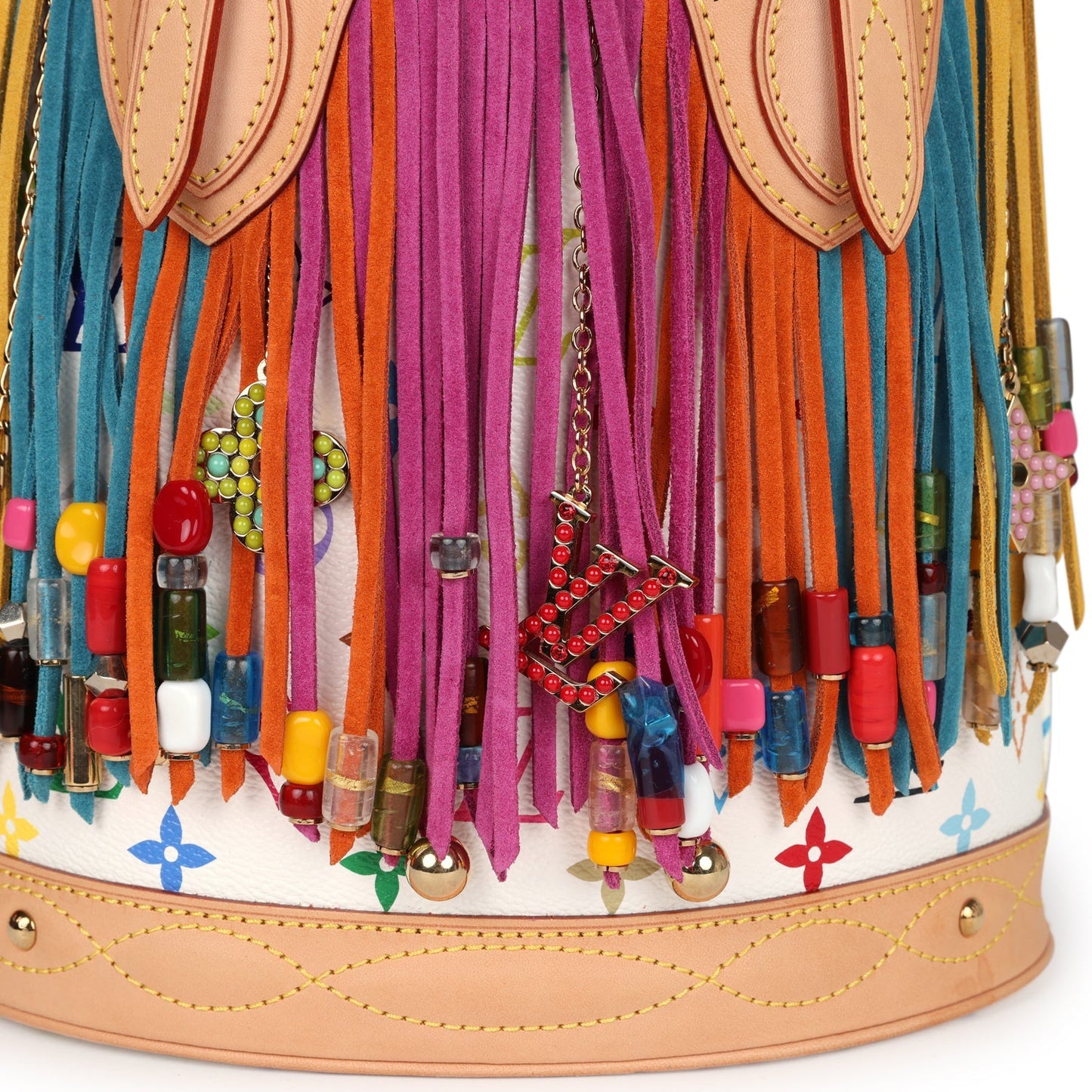 Louis Vuitton Vintage White Multicolor Fringe Bucket Bag