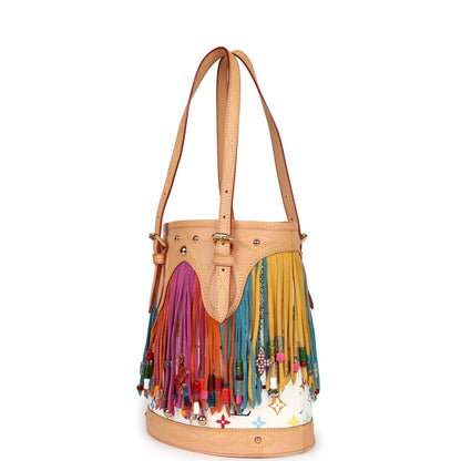 Louis Vuitton Vintage White Multicolor Fringe Bucket Bag