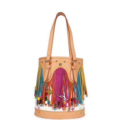 Louis Vuitton Vintage White Multicolor Fringe Bucket Bag
