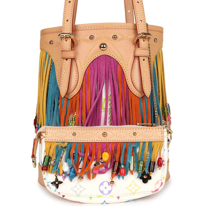 Louis Vuitton Vintage White Multicolor Fringe Bucket Bag