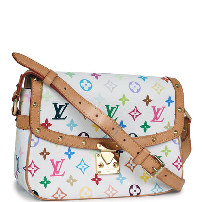 Louis Vuitton Vintage Sologne White Multicolor Canvas Gold Hardware