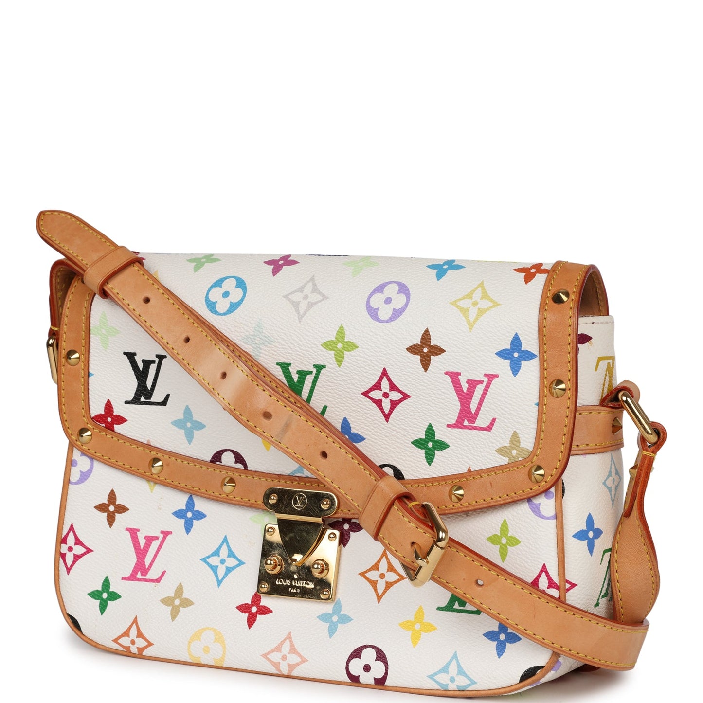 Louis Vuitton Vintage Sologne White Multicolor Canvas Gold Hardware