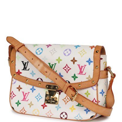 Louis Vuitton Vintage Sologne White Multicolor Canvas Gold Hardware