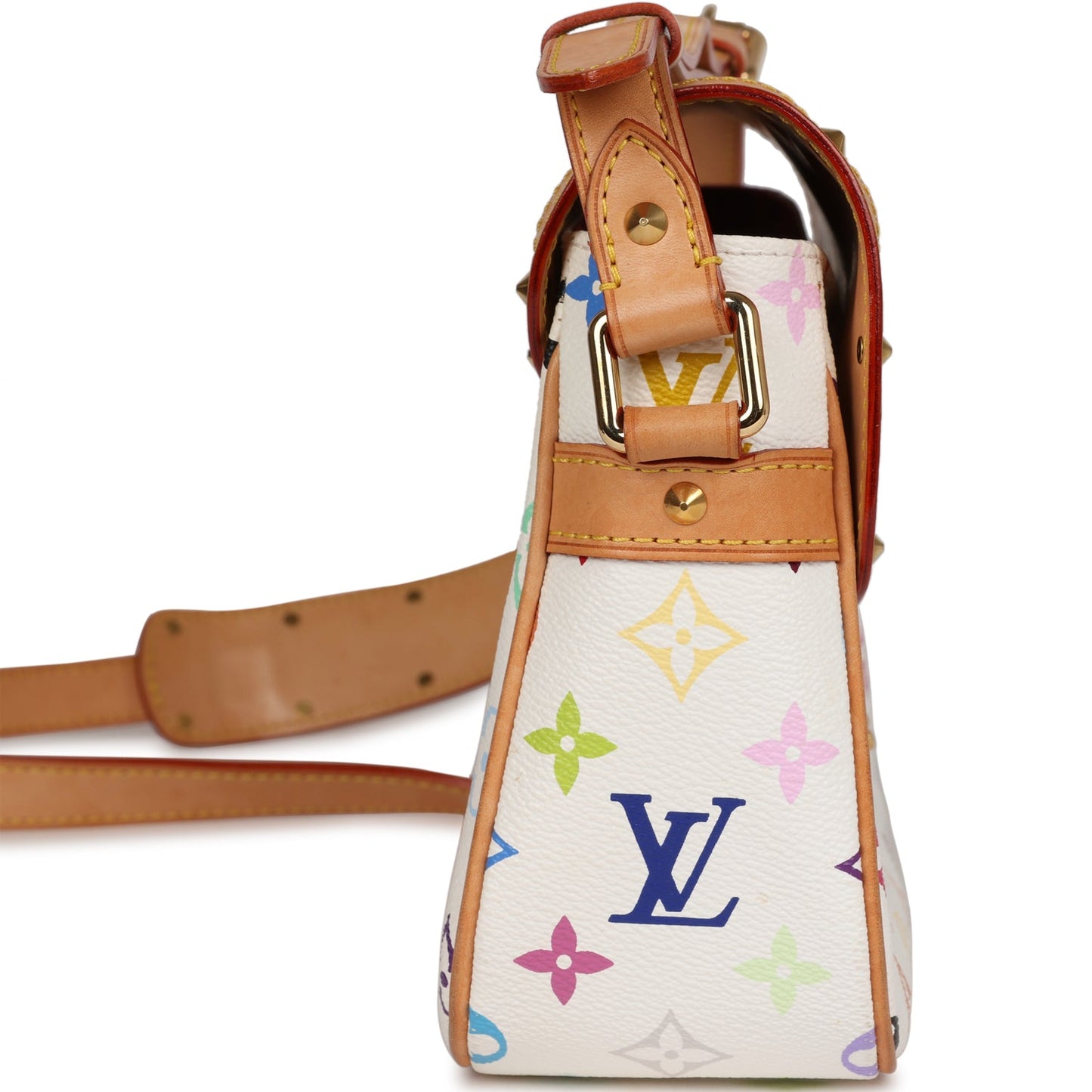 Louis Vuitton Vintage Sologne White Multicolor Canvas Gold Hardware