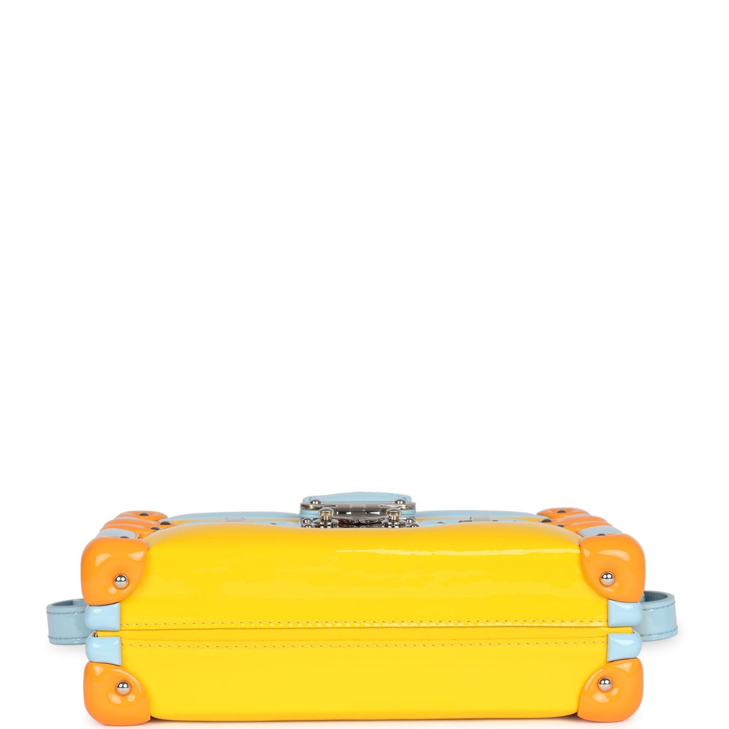 Louis Vuitton Petite Malle Handbag Light Blue & Yellow Glossy Calfskin Silver Hardware