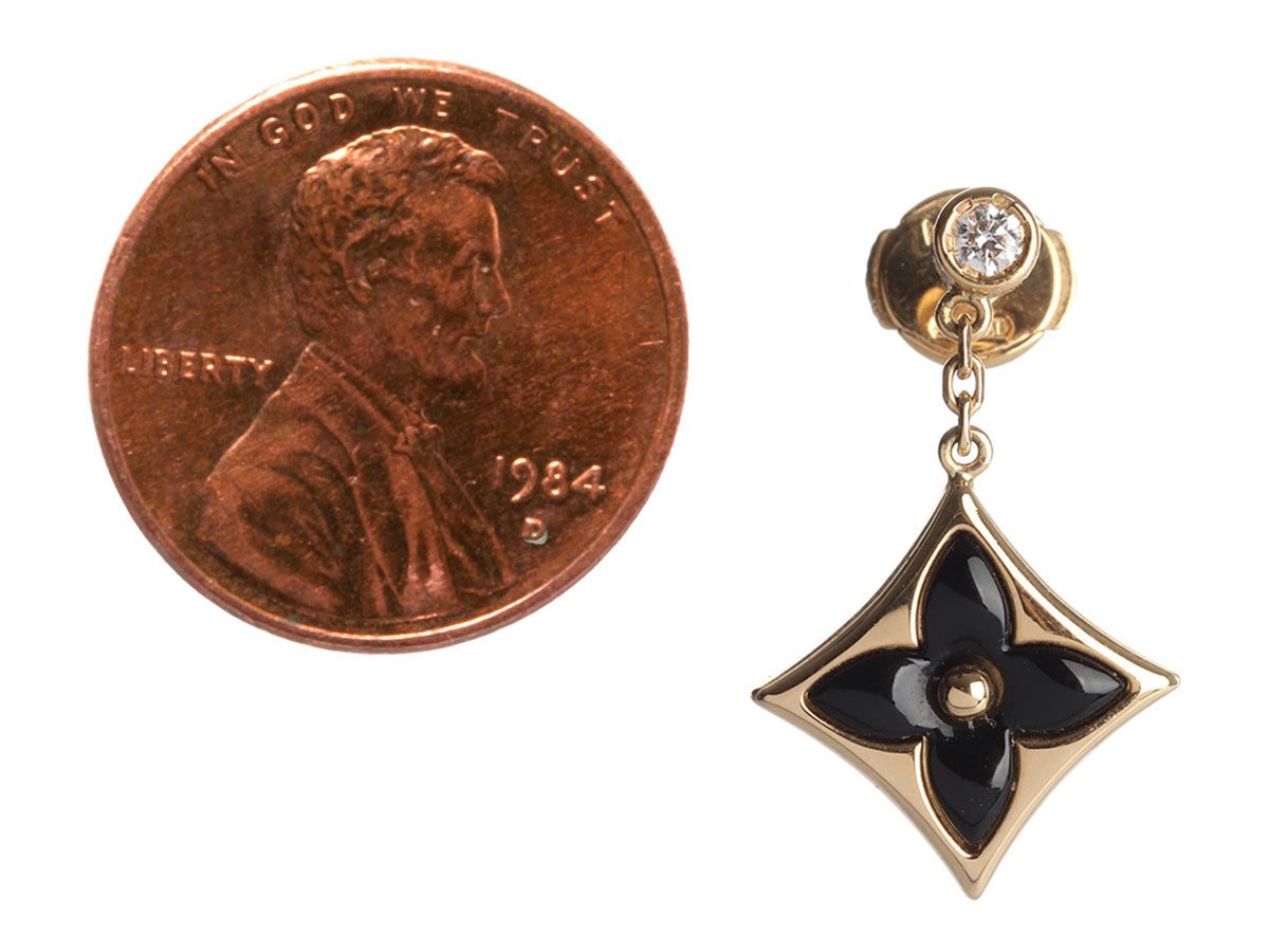Louis Vuitton 18K Yellow Gold Onyx and Diamond Color Blossom BB Star Pierced Drop Earrings