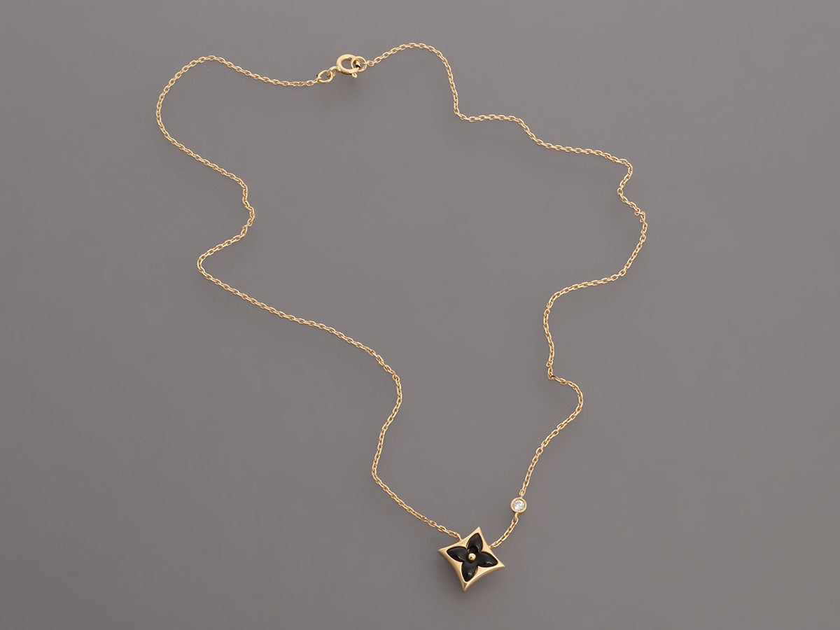 Louis Vuitton 18K Yellow Gold Onyx and Diamond Color Blossom BB Star Pendant Necklace