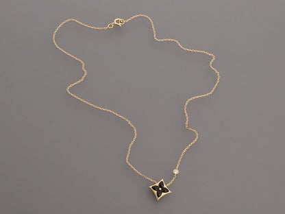 Louis Vuitton 18K Yellow Gold Onyx and Diamond Color Blossom BB Star Pendant Necklace