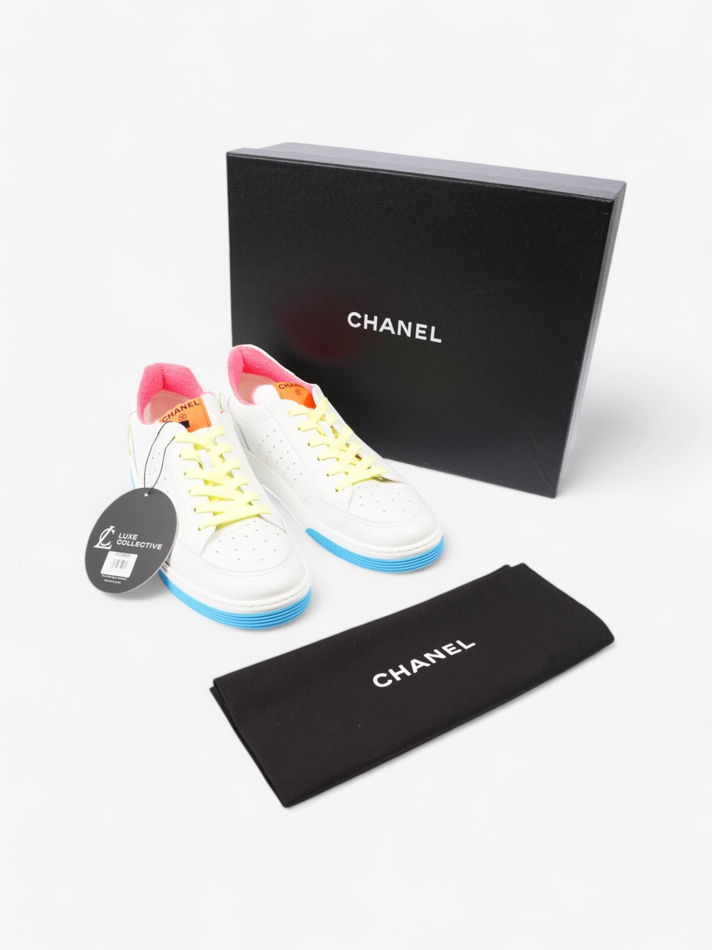 Chanel Logo Sneakers White  / Green / Blue Leather EU 46 UK 12