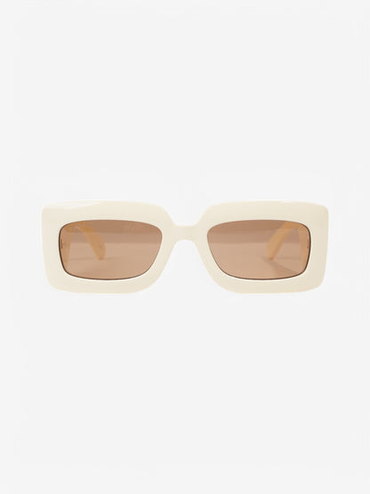 Gucci GG Logo Quilted Rectangular Sunglasses Cream / Gold Acetate 145mm