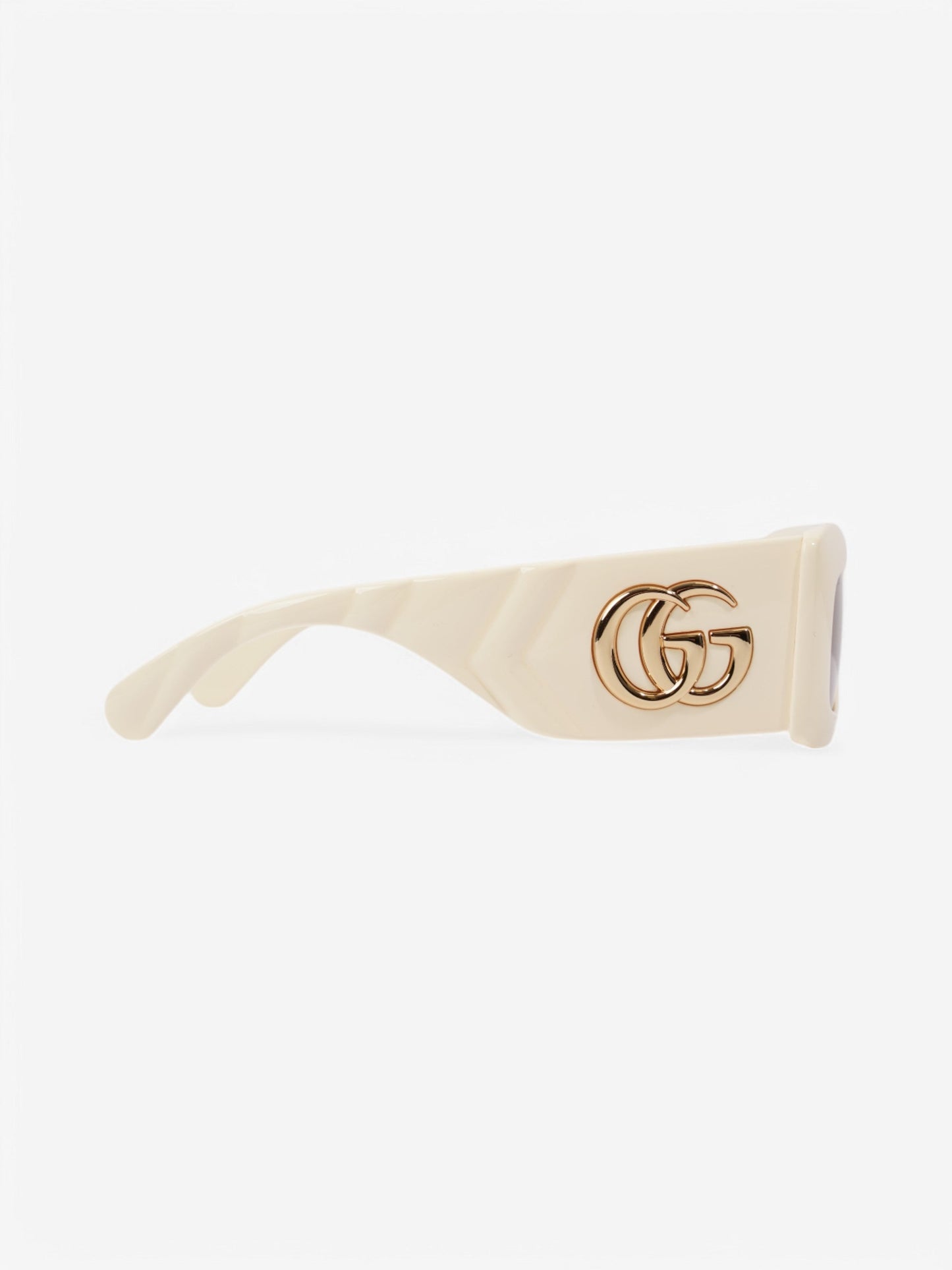 Gucci GG Logo Quilted Rectangular Sunglasses Cream / Gold Acetate 145mm