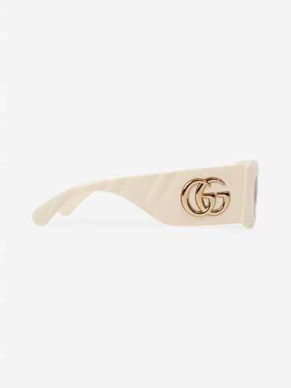 Gucci GG Logo Quilted Rectangular Sunglasses Cream / Gold Acetate 145mm