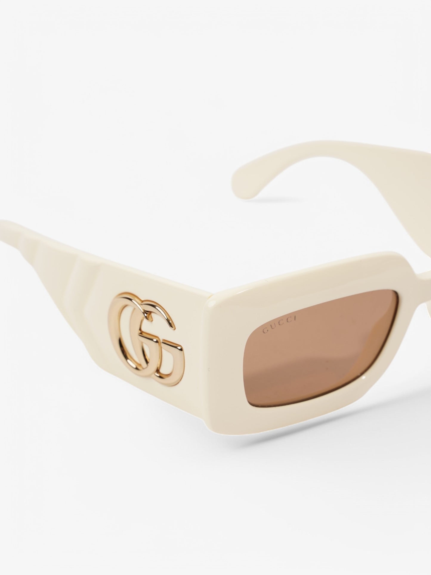 Gucci GG Logo Quilted Rectangular Sunglasses Cream / Gold Acetate 145mm