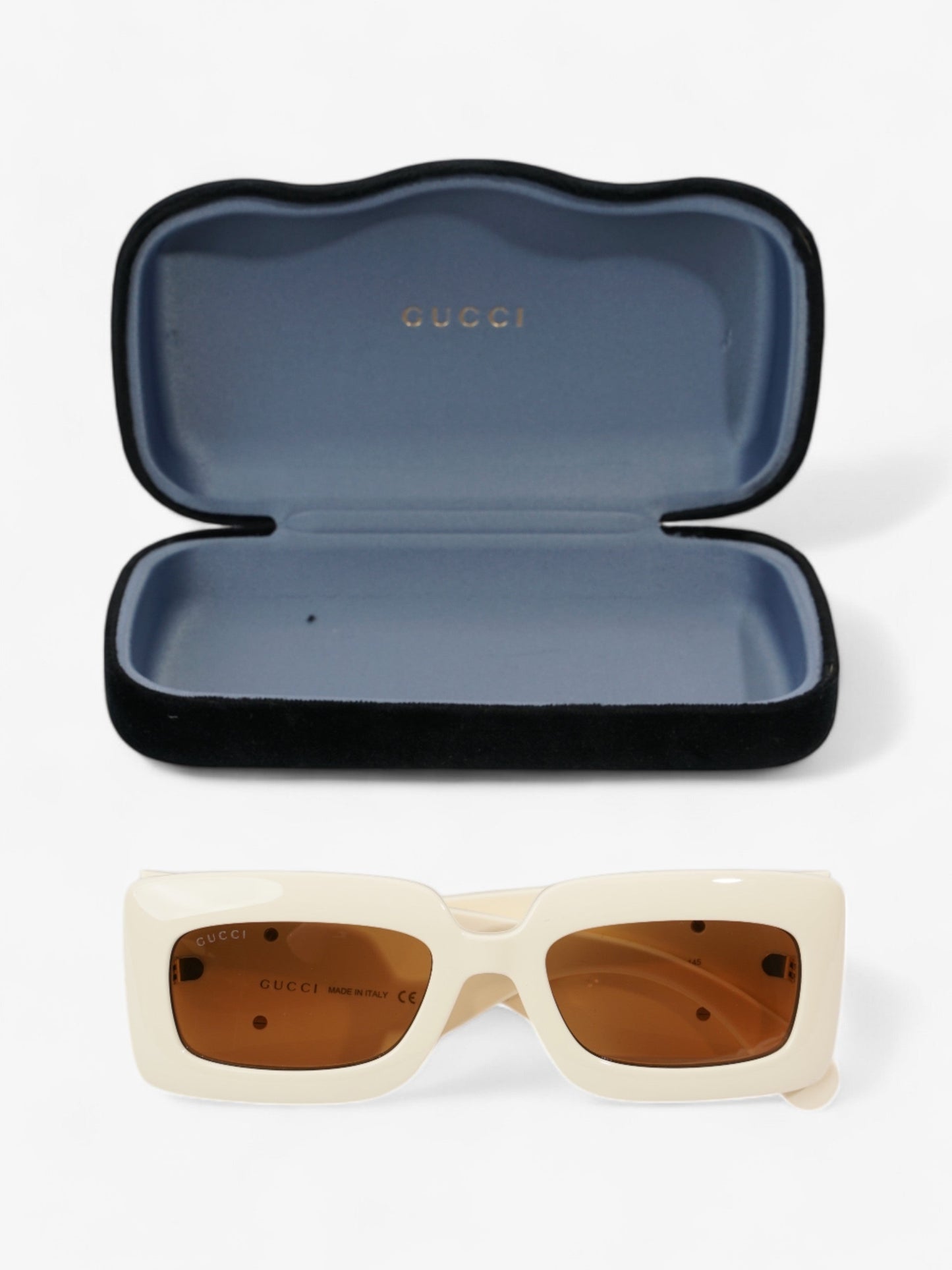 Gucci GG Logo Quilted Rectangular Sunglasses Cream / Gold Acetate 145mm