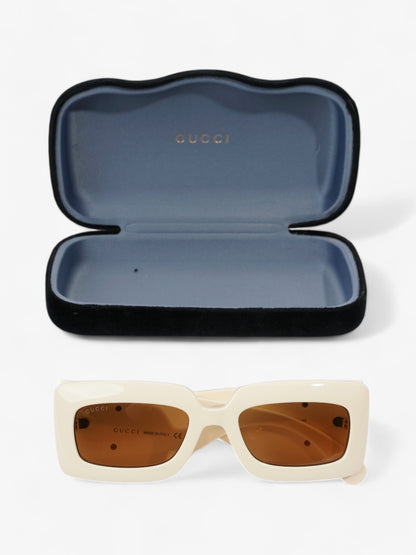 Gucci GG Logo Quilted Rectangular Sunglasses Cream / Gold Acetate 145mm