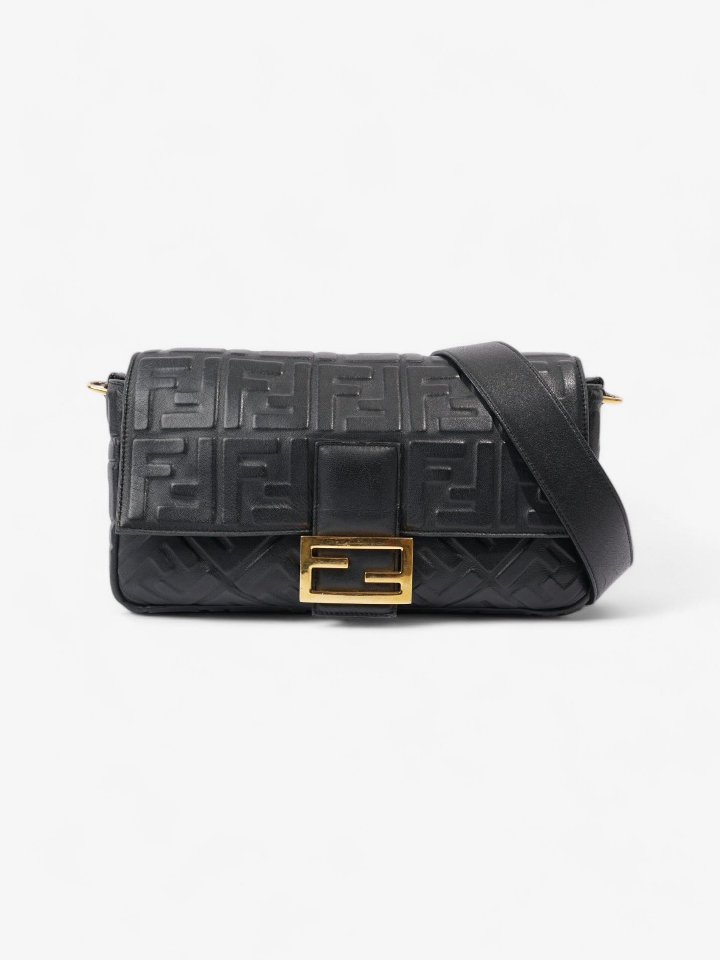 Fendi Baguette Black Lambskin Leather Large