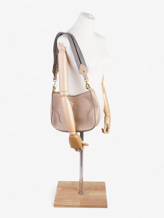 Prada Prada Zipped Hobo Taupe Calfskin Leather Beige Leather
