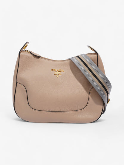 Prada Prada Zipped Hobo Taupe Calfskin Leather Beige Leather
