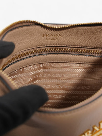 Prada Prada Zipped Hobo Taupe Calfskin Leather Beige Leather