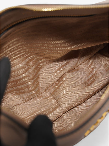Prada Prada Zipped Hobo Taupe Calfskin Leather Beige Leather