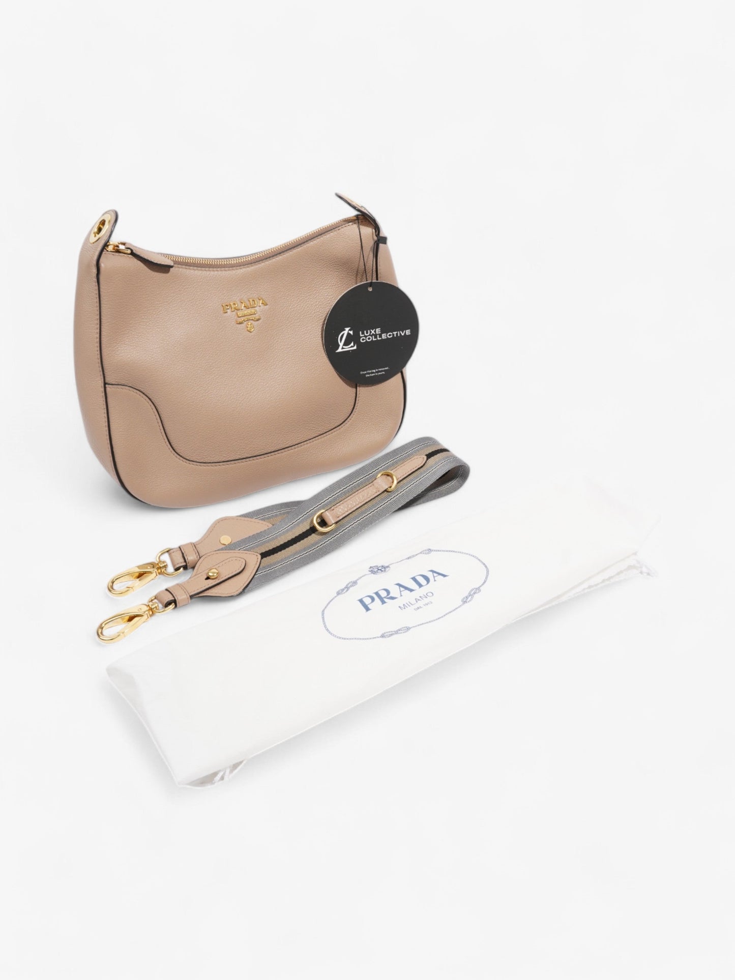 Prada Prada Zipped Hobo Taupe Calfskin Leather Beige Leather