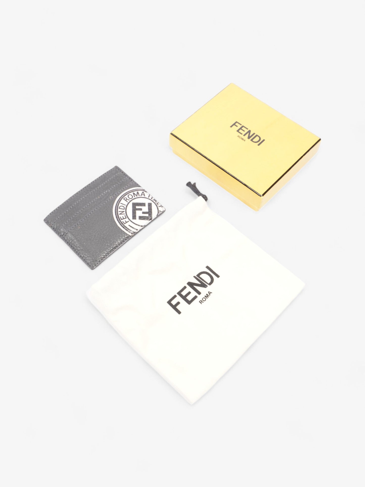 Fendi Roma Card Holder Charcoal / White Leather