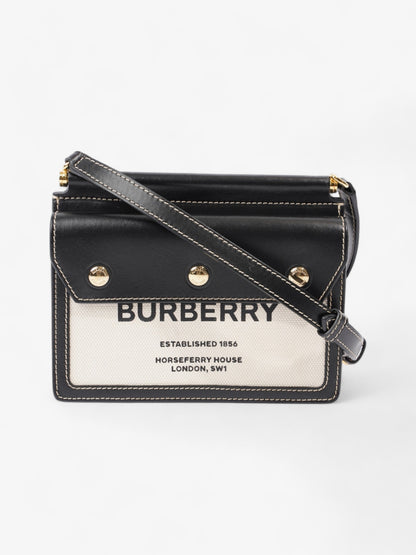 Burberry Horseferry Print Title Bag Beige / Black Canvas Mini